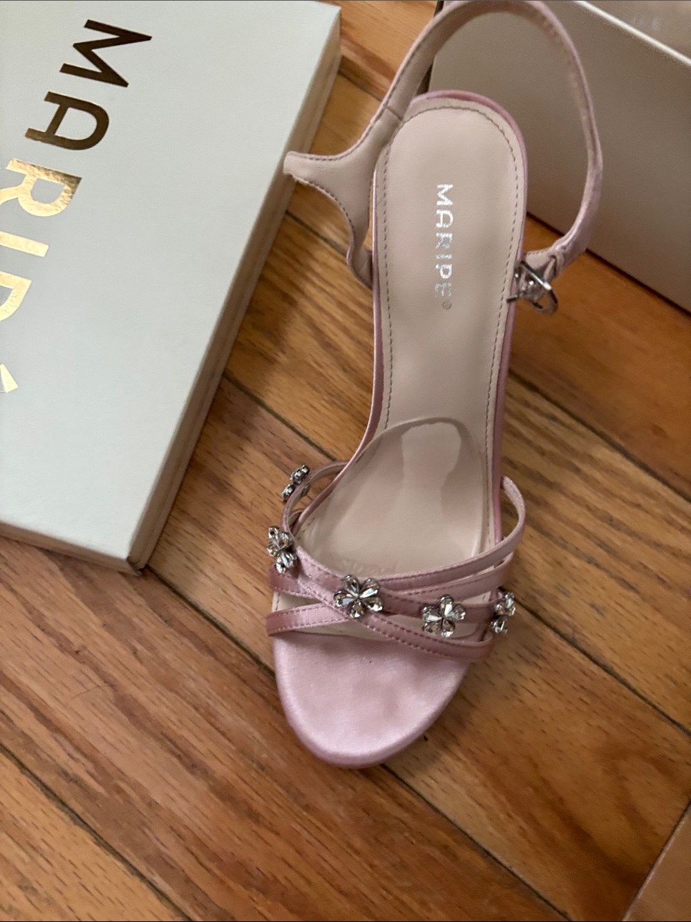 Maripe Pink Satin Crystal-Embellished Slingback Heels